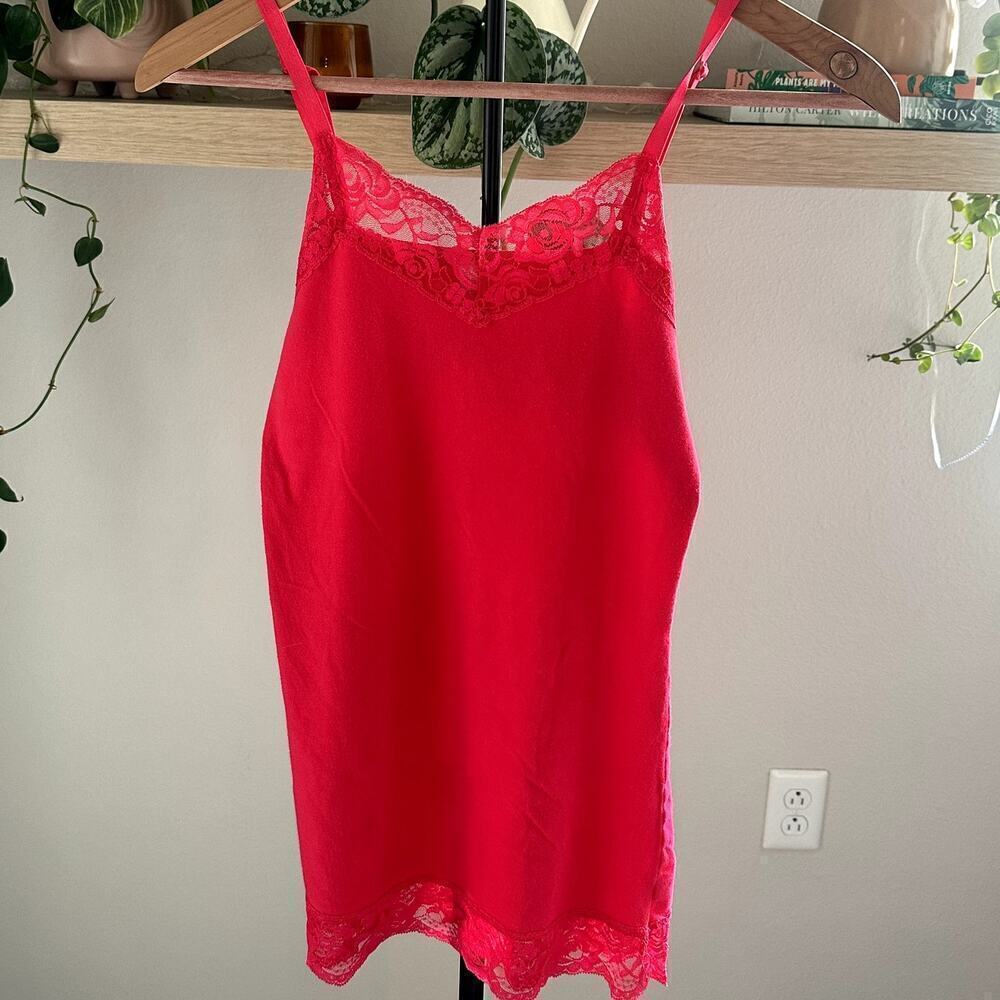 Pink Fuchsia Lace Trim Y2K Baby Doll Feminine Fairy Whimsygoth Tank Top M Cotton